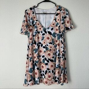 Show Me Your MuMu Floral Multicolored V Neck Flutter Sleeve Mini Dress Sz XS